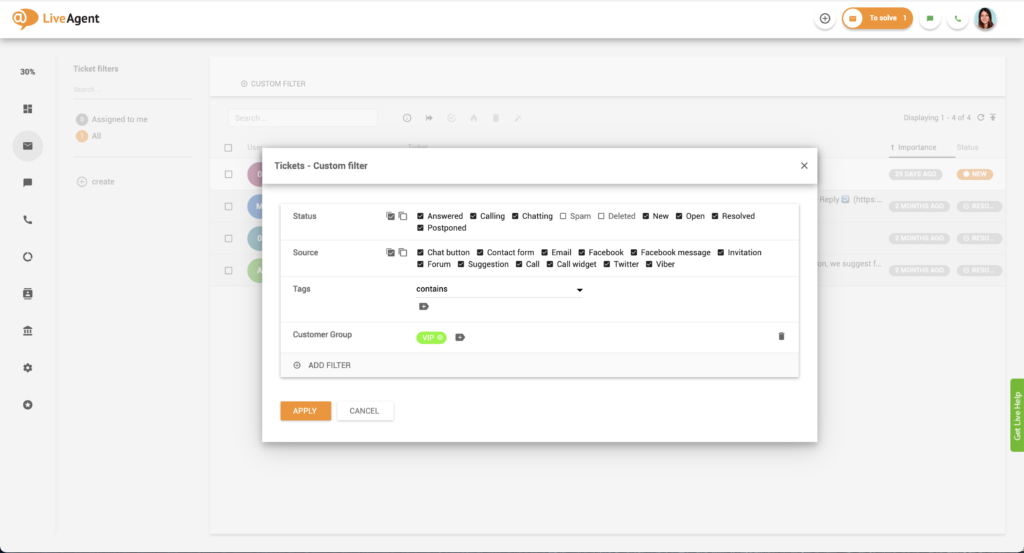 Filtrovanie skupín kontaktov
