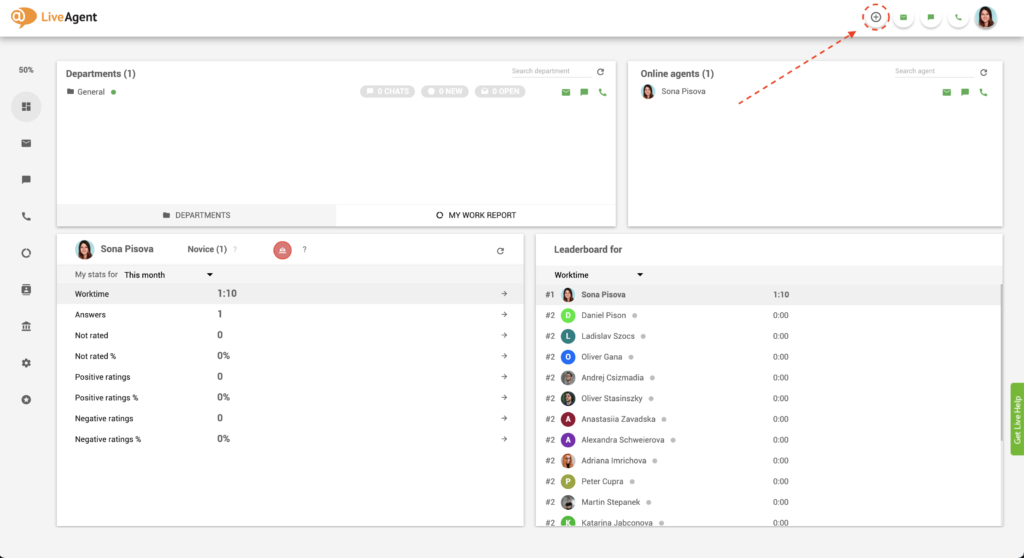 Kliknite na tlačidlo plus v LiveAgent