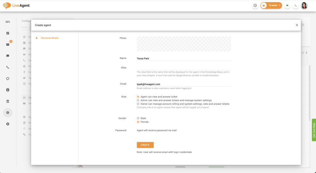 Formulár Vytvoriť agenta