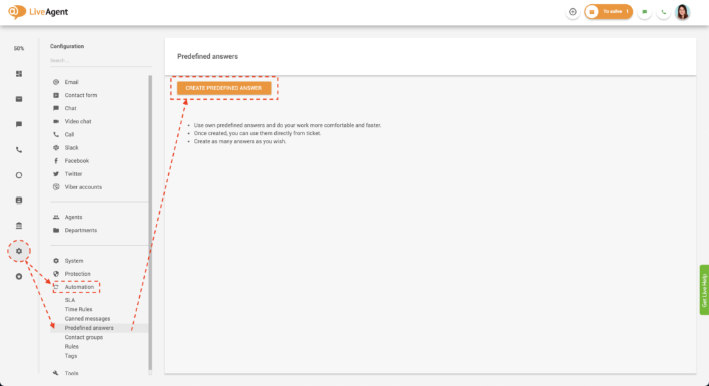 Vytvorenie preddefinovaných odpovedí v LiveAgent