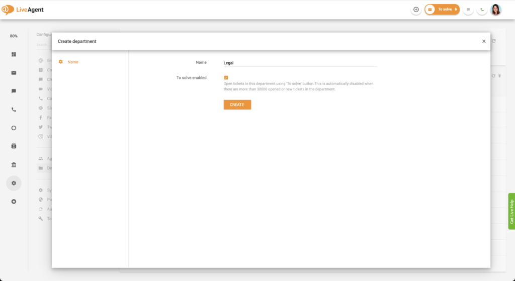 Vytvorenie oddelenia v LiveAgent