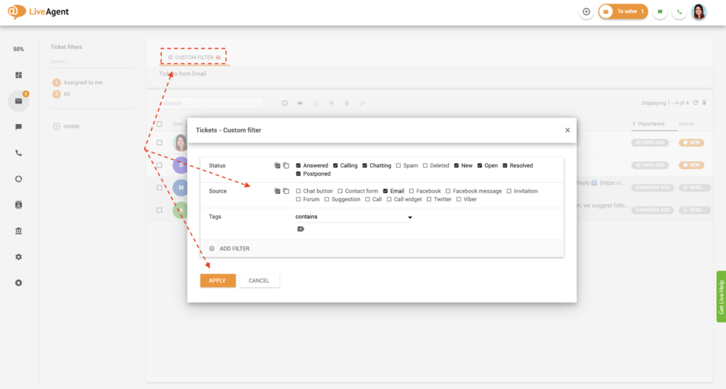 Možnosti vlastného filtra