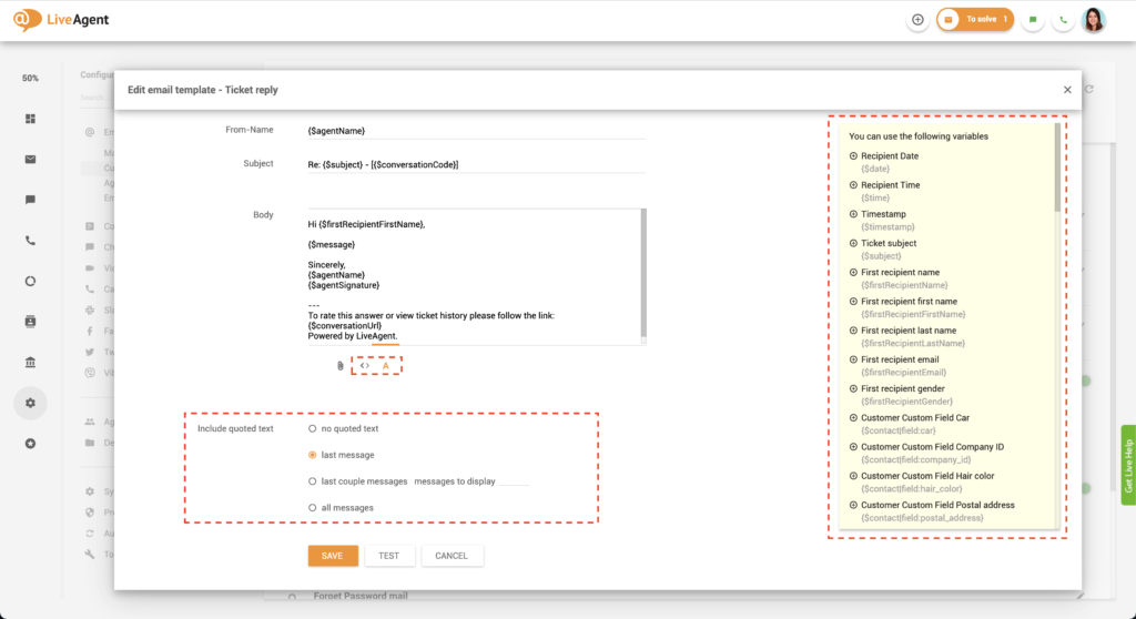 Prispôsobenie šablóny e-mailu