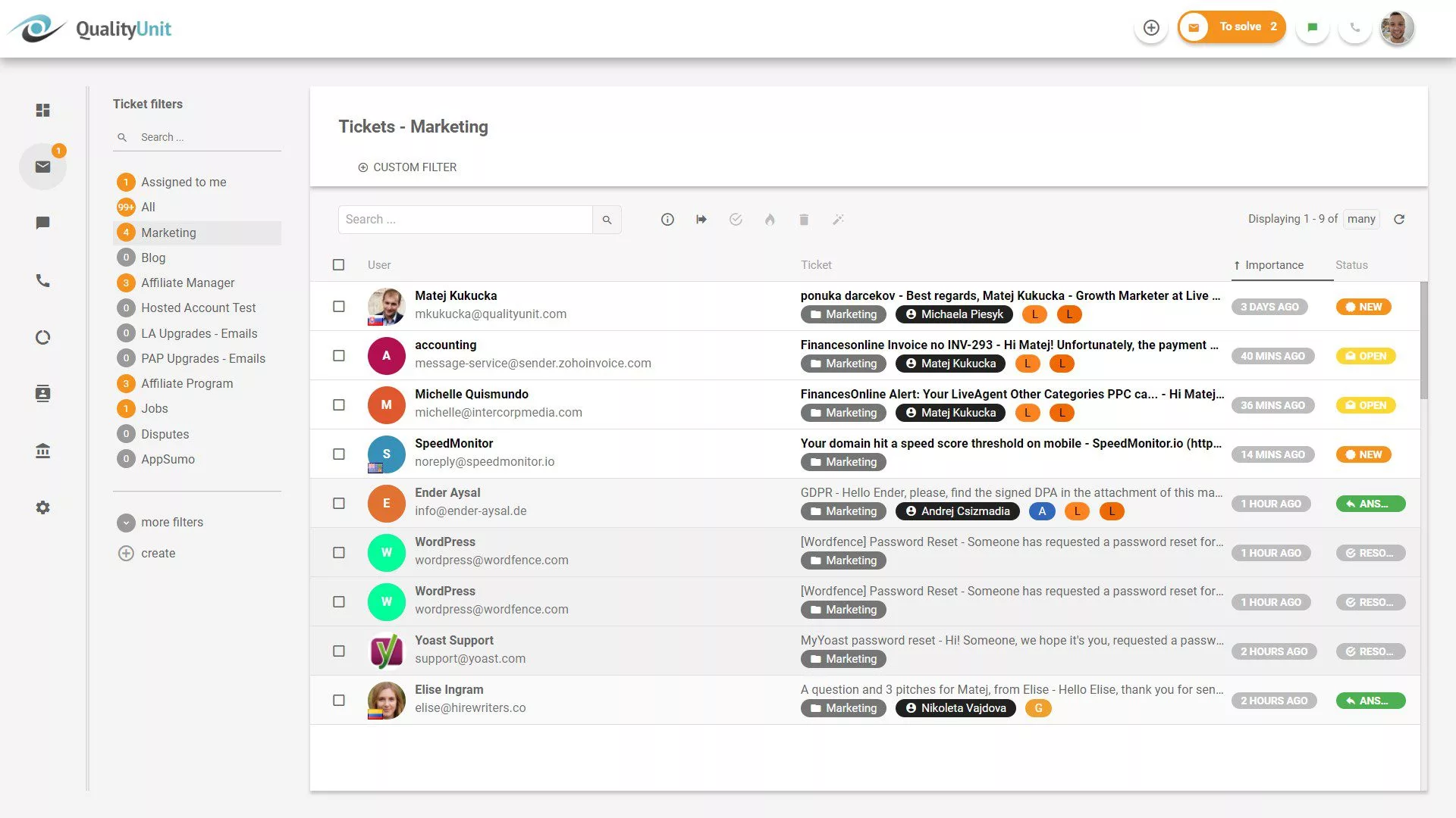 Dashboard ticketingu LiveAgent