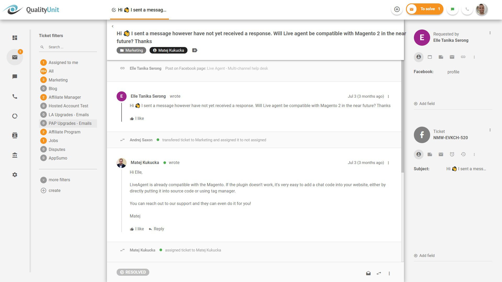Odpovedanie na príspevky na Facebooku z LiveAgent