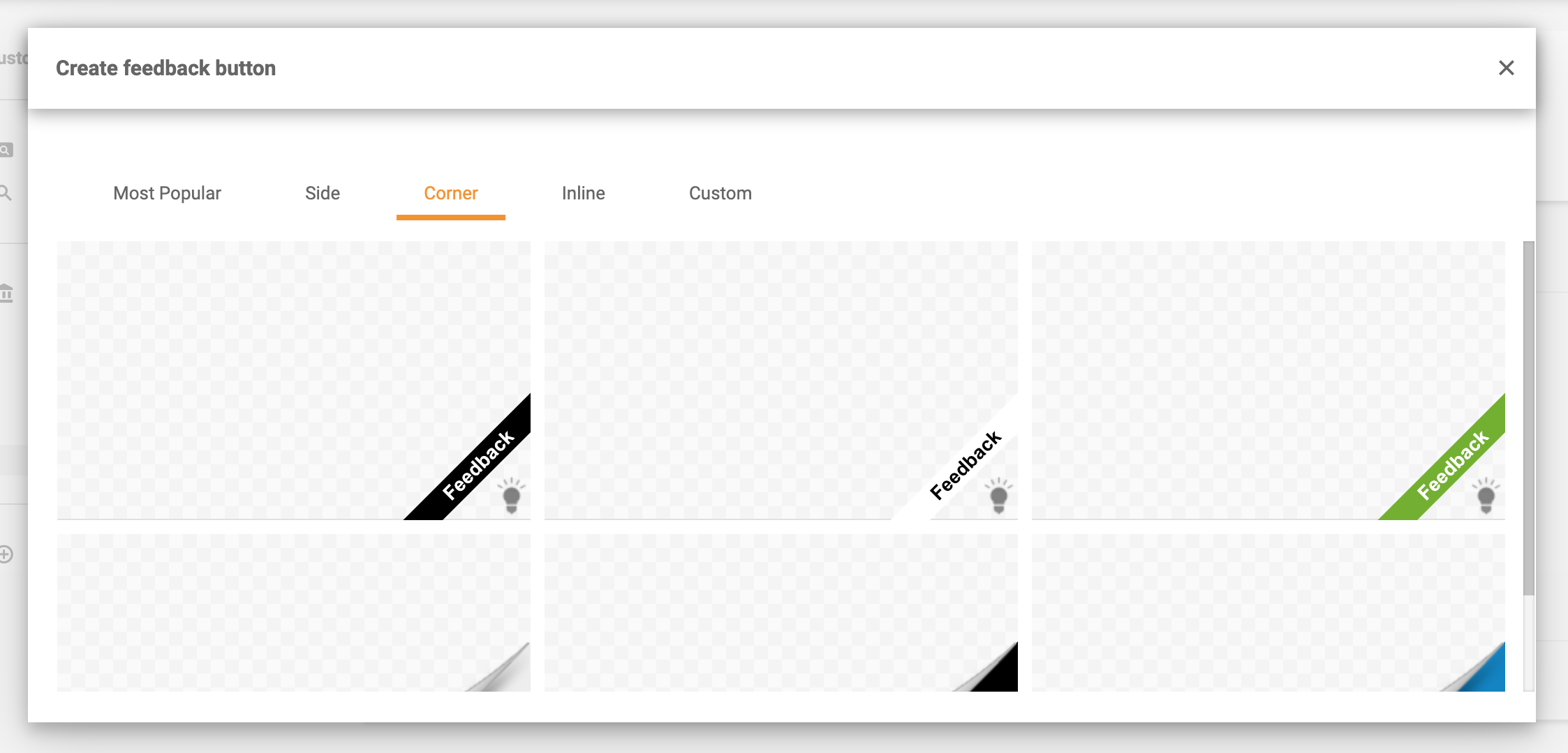 Tlačidlá spätnej väzby v rohu