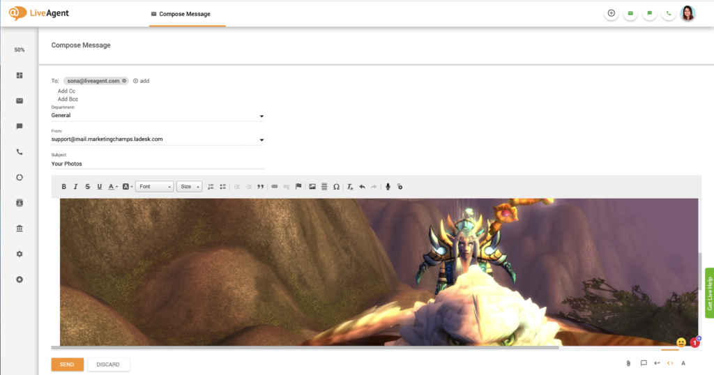 Vkladanie vloženého obrázka v LiveAgent