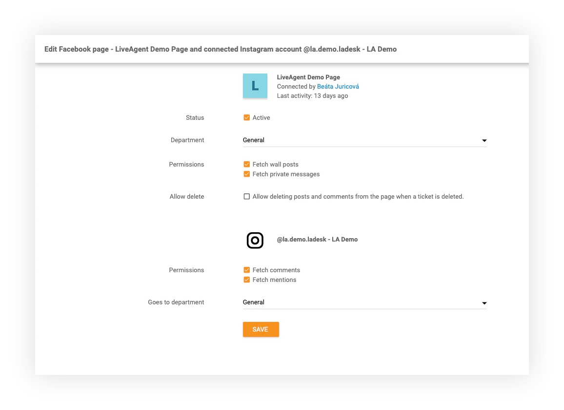 Funkcia Instagram v LiveAgent