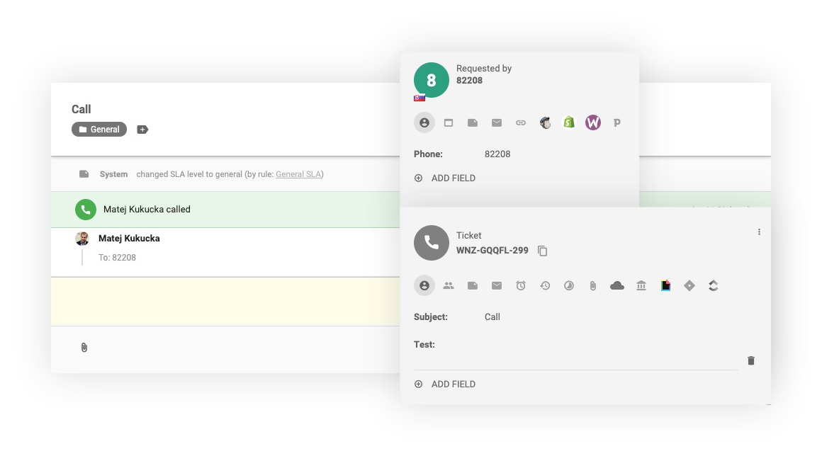 Rozhranie interného hovoru v LiveAgent