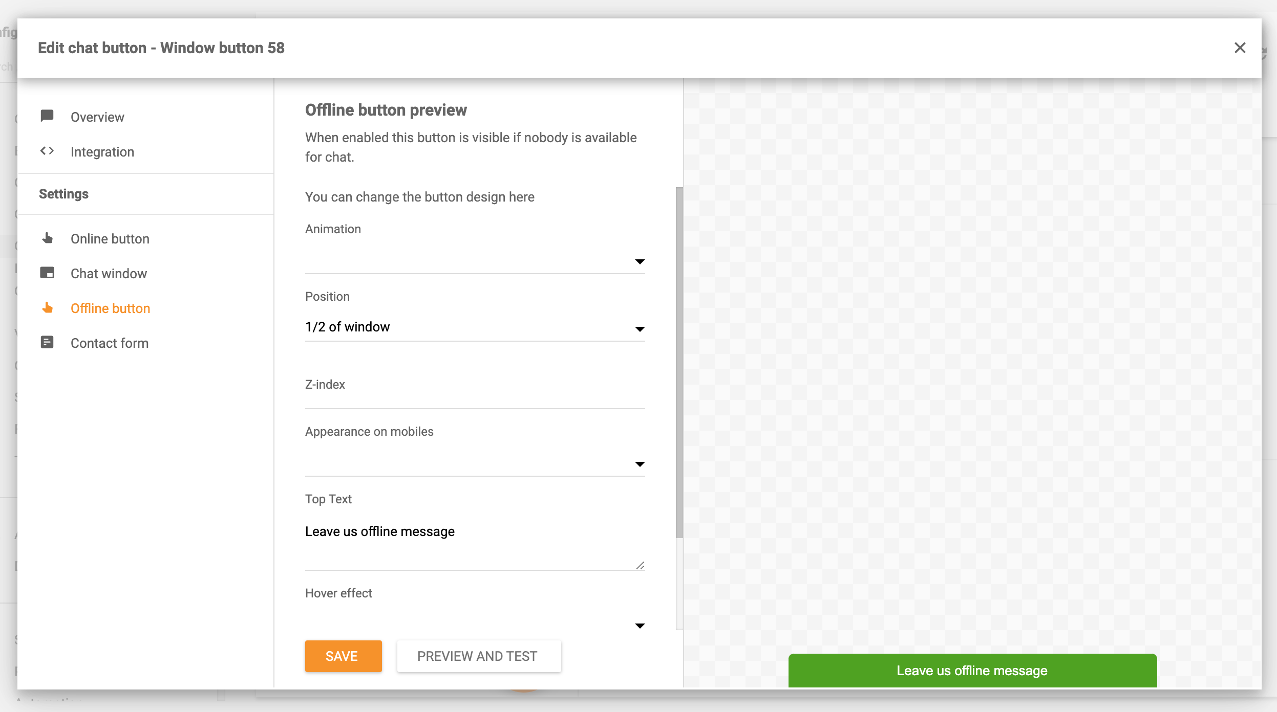 Nastavenia offline tlačidla chatu LiveAgent