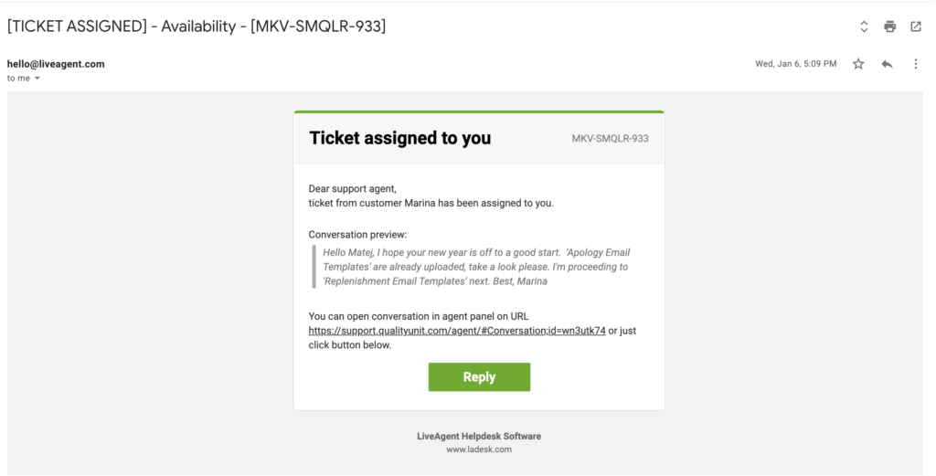 Responsibility email notification