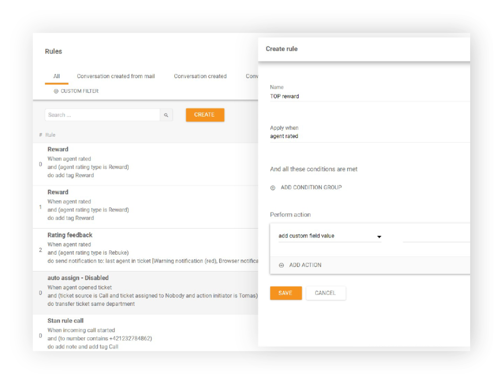 Vytvorenie pravidla v LiveAgent