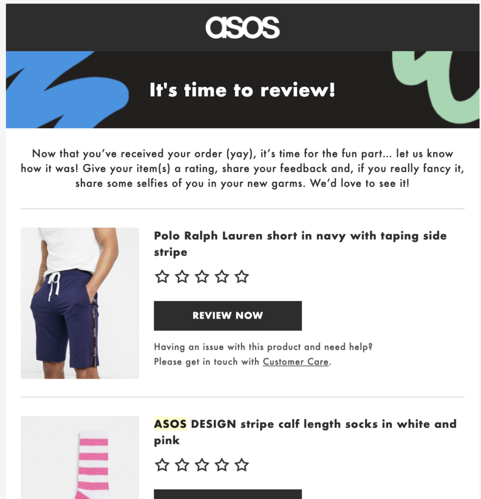 Šablóna e-mailu Asos po nákupe