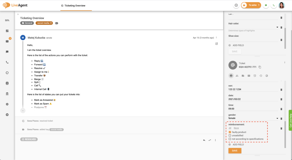 Príklad skupiny zaškrtávacích polí lístkov