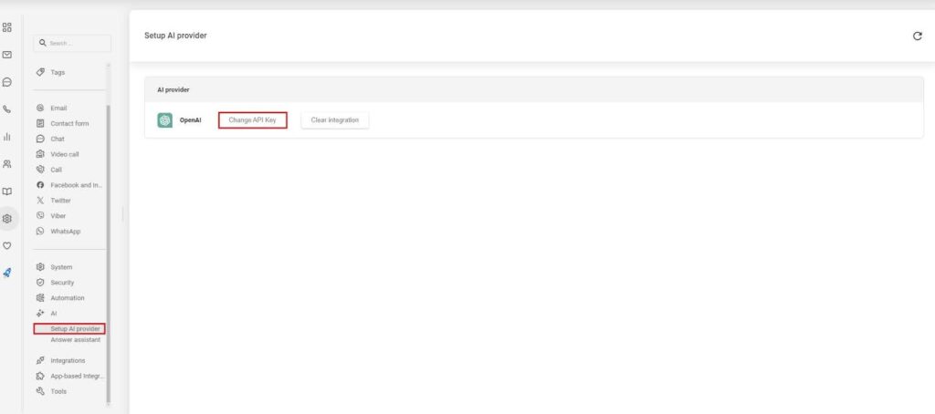 Obrázok zobrazujúci nastavenia AI poskytovateľa v LiveAgent.