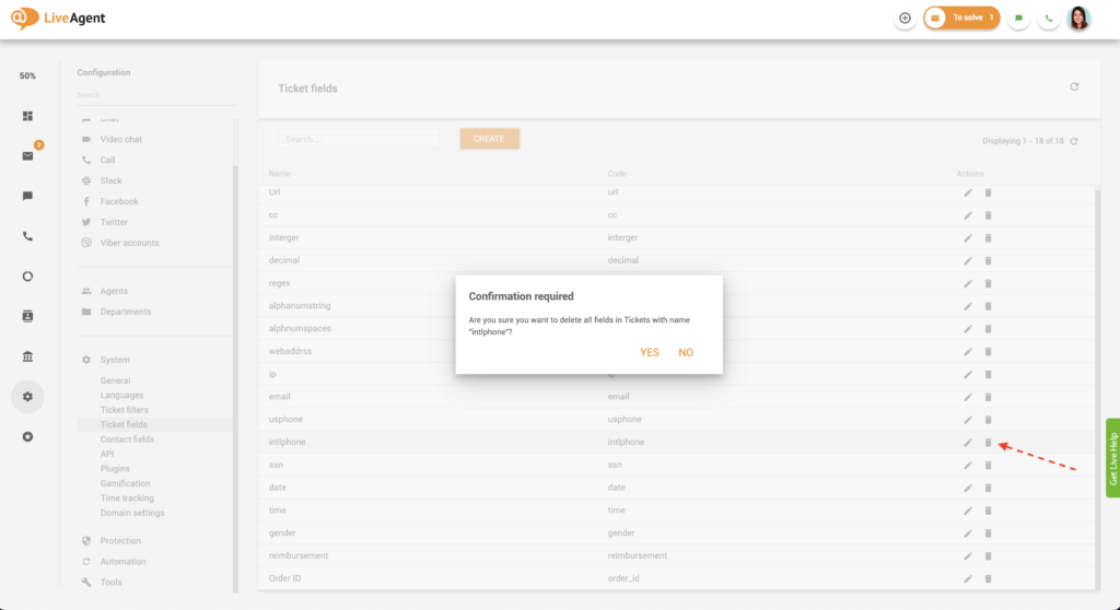 Odstránenie poľa lístka