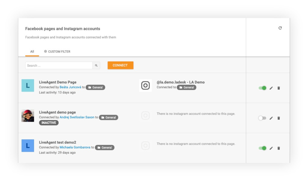 Pripojenie účtov Facebooku a Instagramu k LiveAgent
