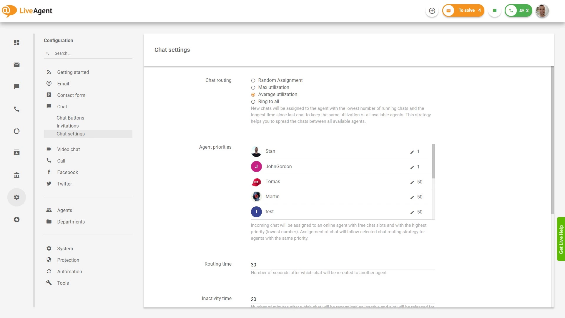 Nastavenia smerovania chatu