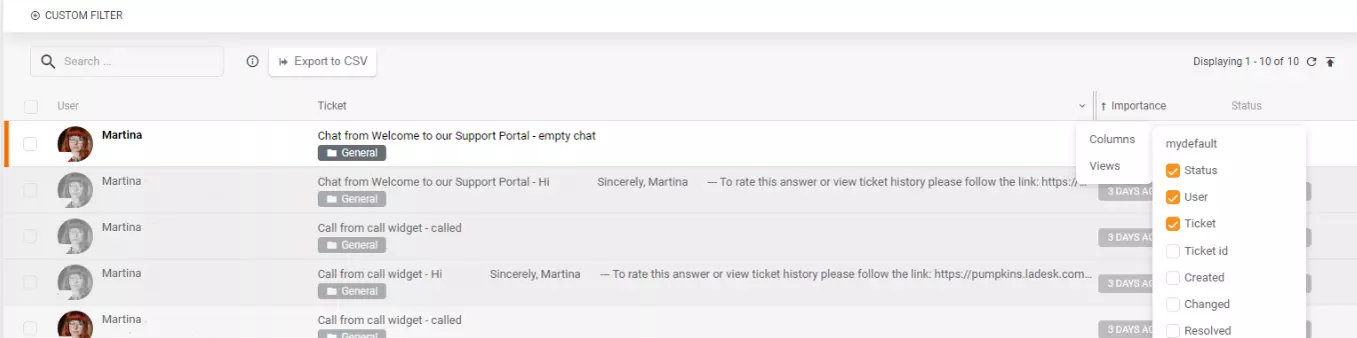 Export CSV špecifických stĺpcov alebo zobrazení