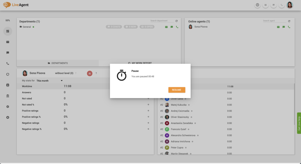Funkcia Pauza v LiveAgent