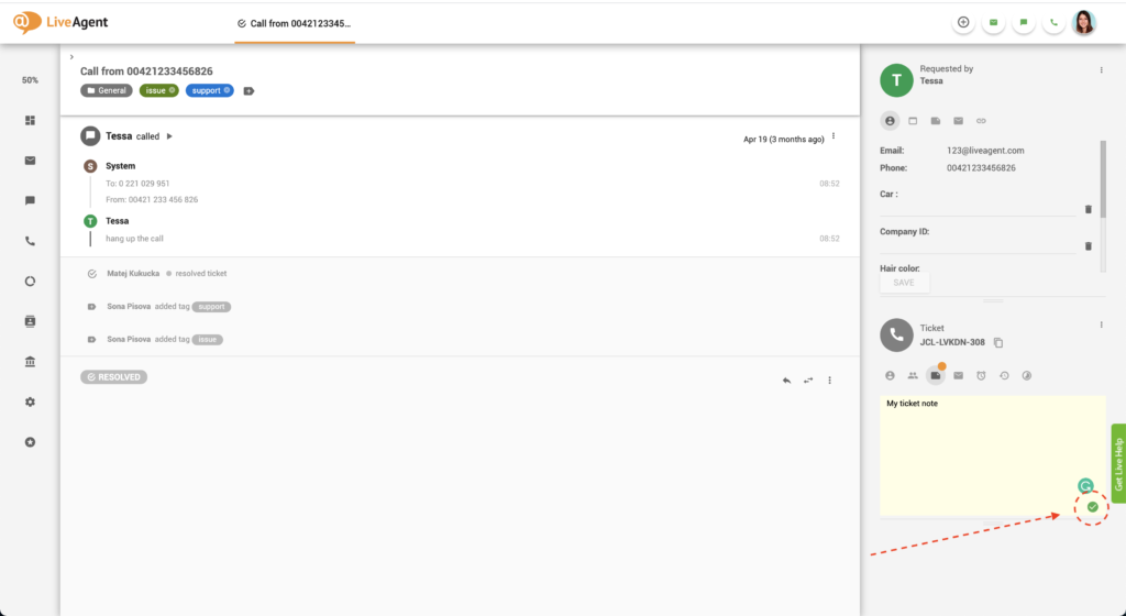 LiveAgent ticket notes