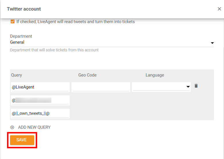 Uložiť nastavenia integrácie Twitteru