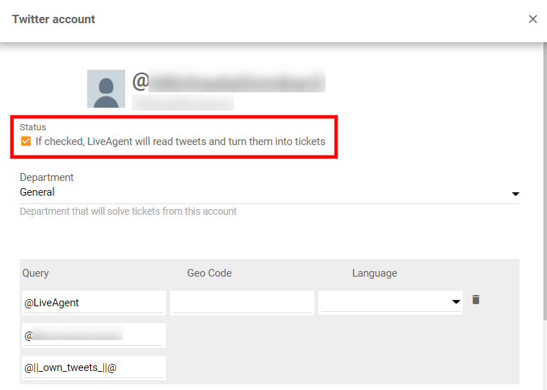 Zaškrtnite políčko stavu pre Twitter