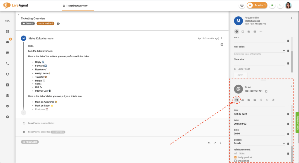 Polia lístkov v zobrazení lístka
