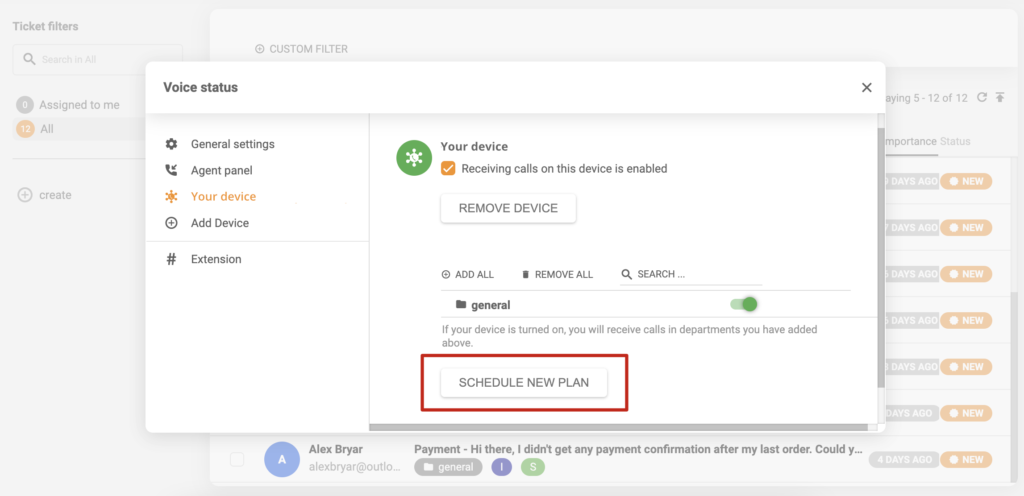 Nastavenie plánovania zariadenia v LiveAgent