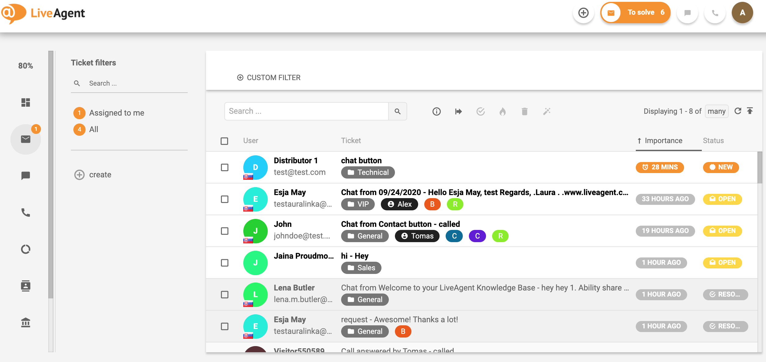 Prehľad rozhrania ticketingu v LiveAgent.