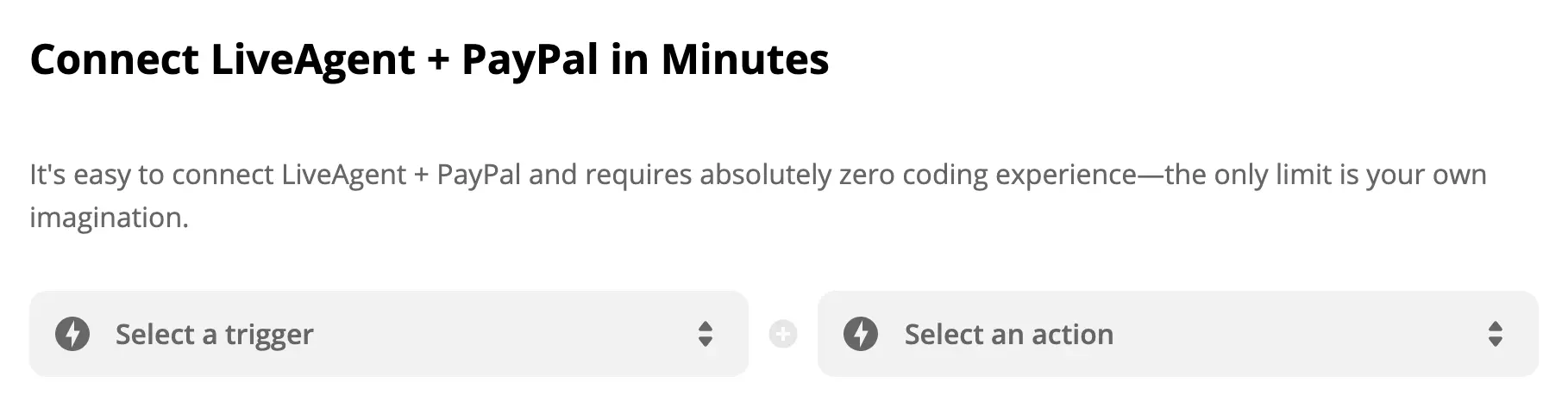 Výber spúšťača PayPal a akcie LiveAgent