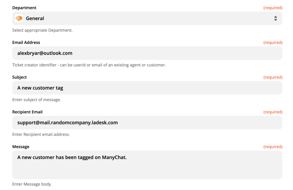 Nastavenie akcie LiveAgent v Zapier