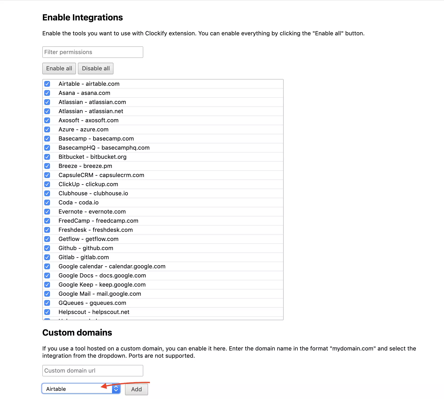 Výber integrácie Clockify