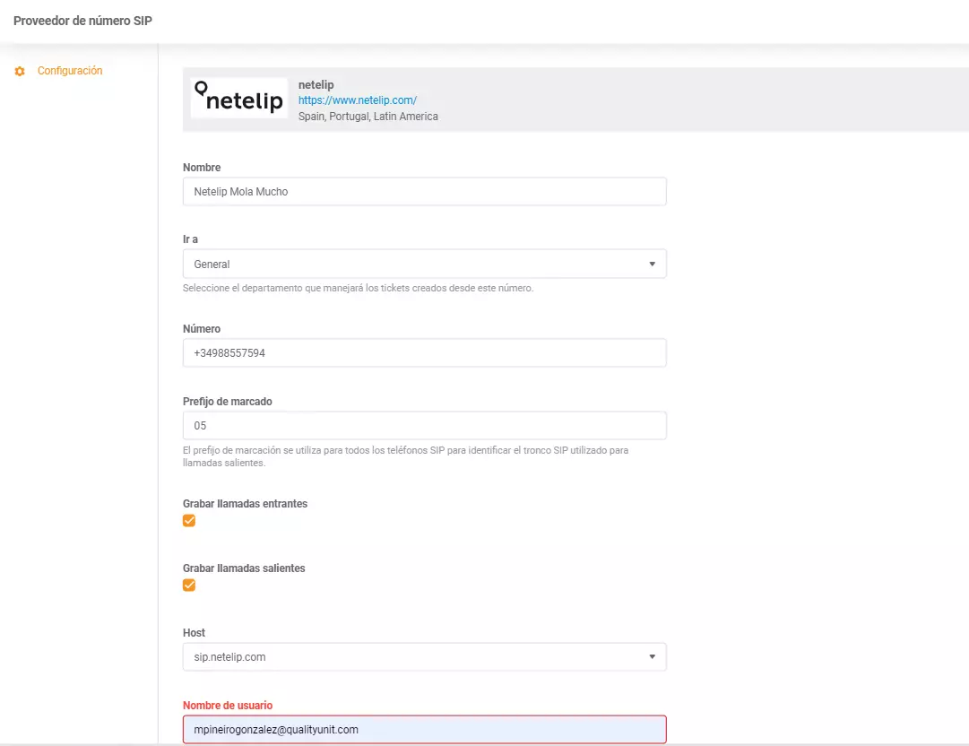Poverenia integrácie Netelip LiveAgent