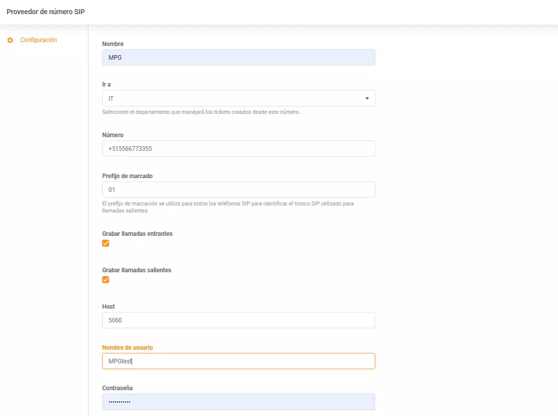 PortalPBX credentials insertion