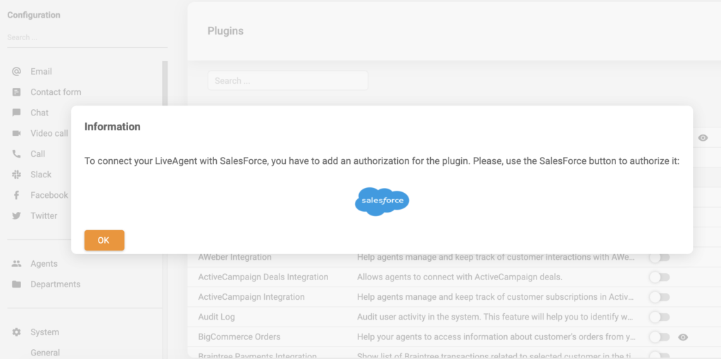 Prihlásenie integrácie Salesforce