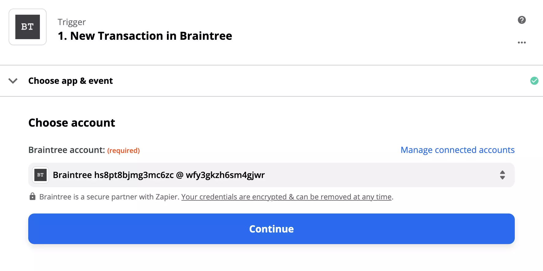 Konfigurácia spúšte Braintree na Zapier