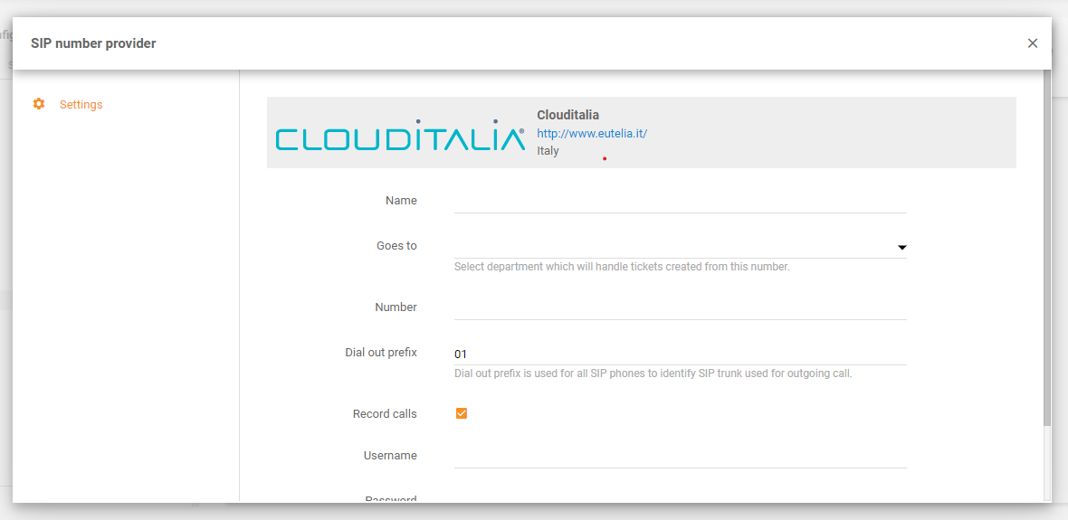 CloudItalia integrácia v LiveAgent