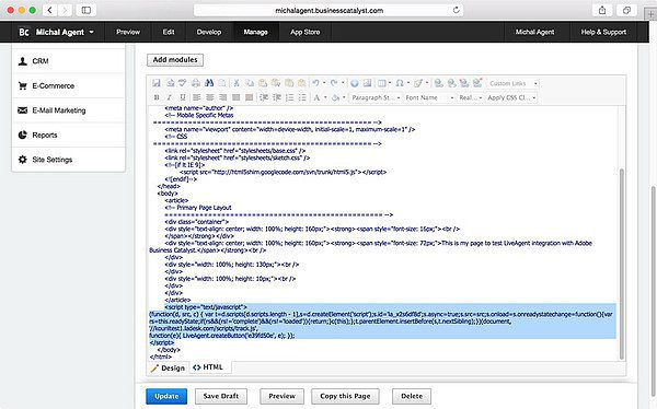 LiveAgent Adobe Business Catalyst integration