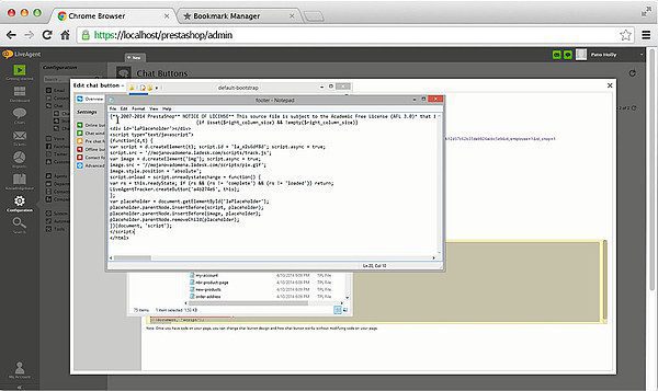 Integrácia Prestashop LiveAgent - Úprava päty