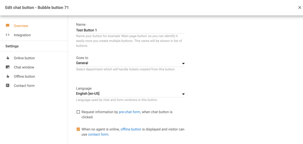 Konfigurácia tlačidla chatu ako súčasť integrácie Volusion