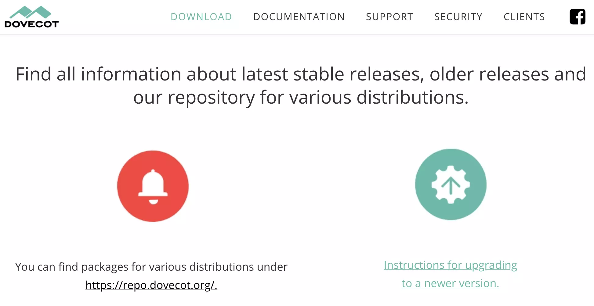 Webová stránka Dovecot s dostupnými stiahnutiami najnovšej verzie