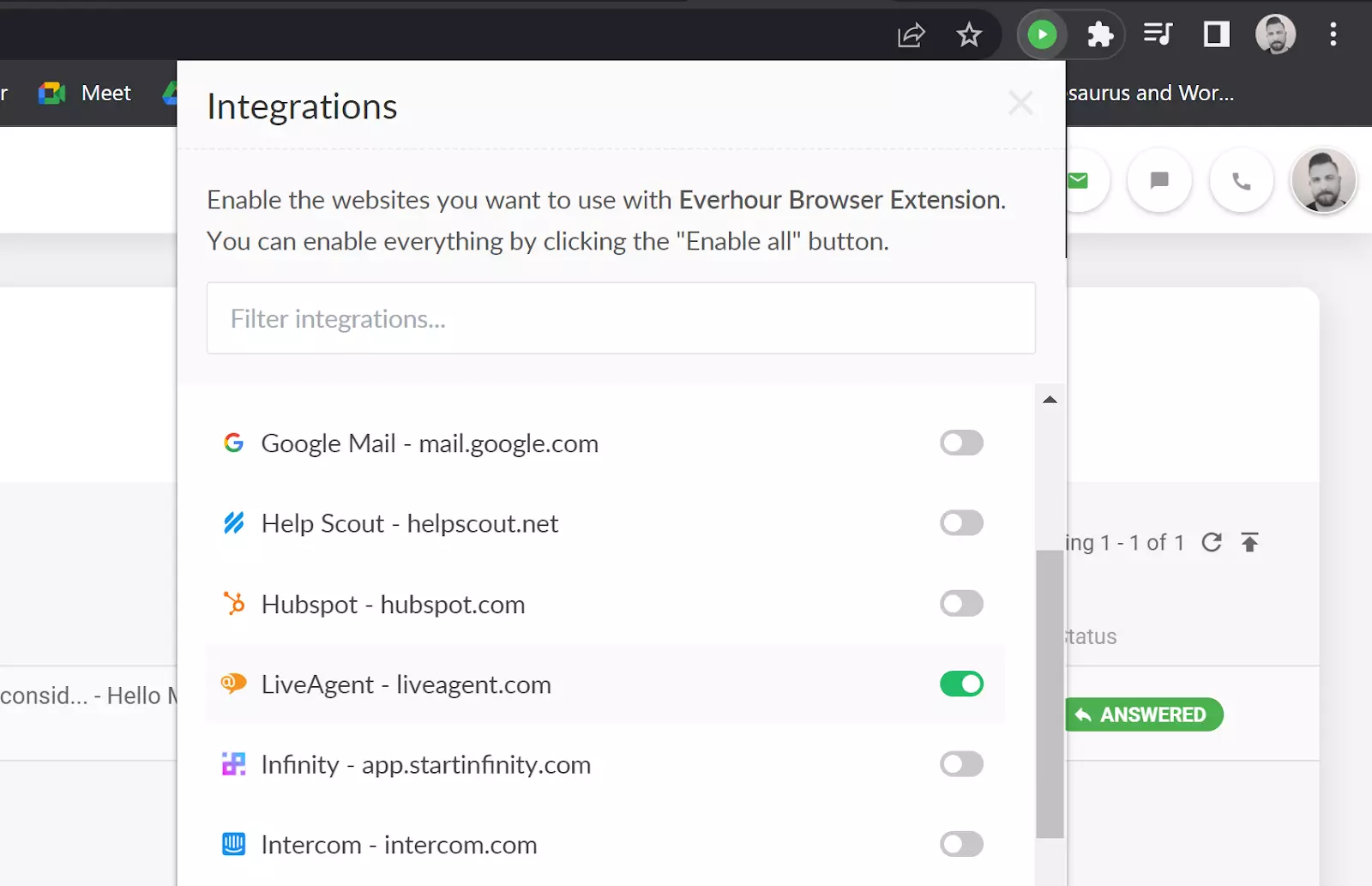 Everhour - povolenie integrácie LiveAgent