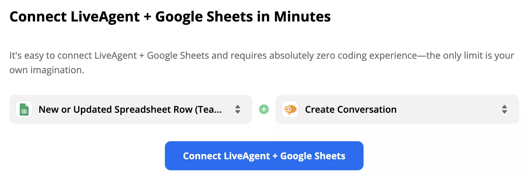 Vybraný spúšťač Google Sheets a akcia LiveAgent