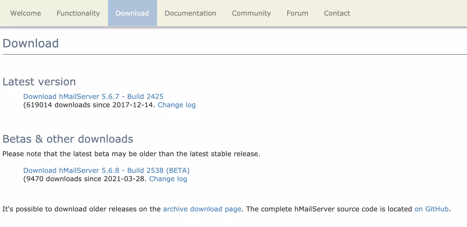 Stránka stiahnutia HMailServer