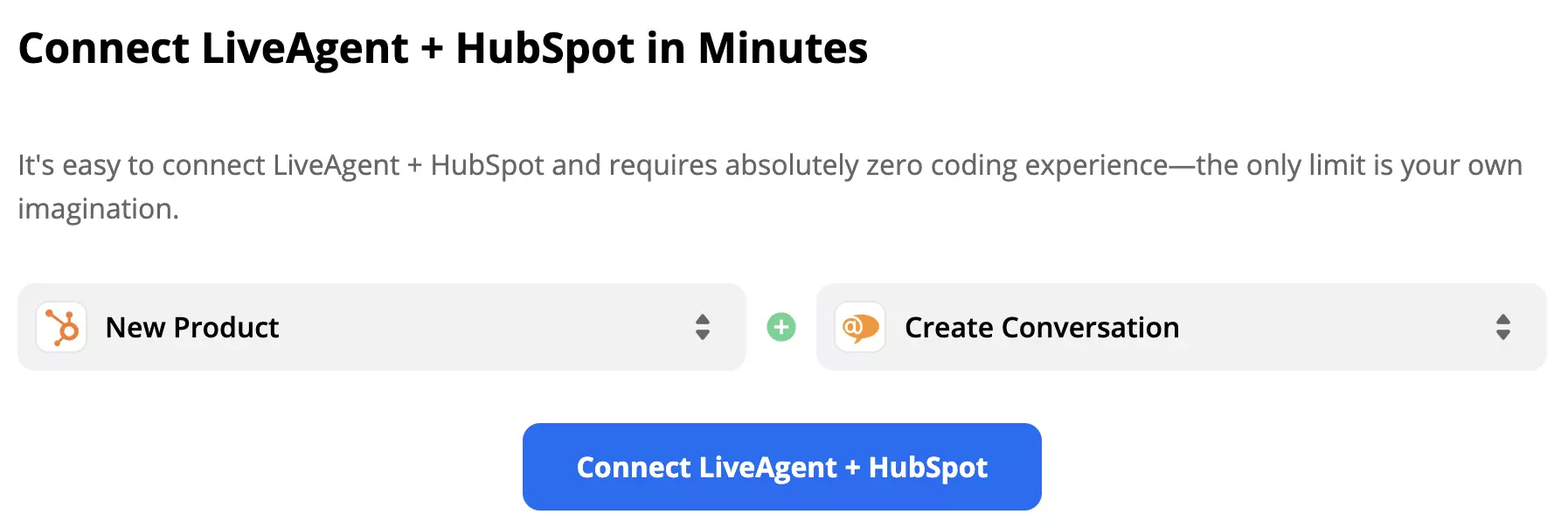 Spúšťač New Product v HubSpot aktivuje akciu Create Conversation v LiveAgent