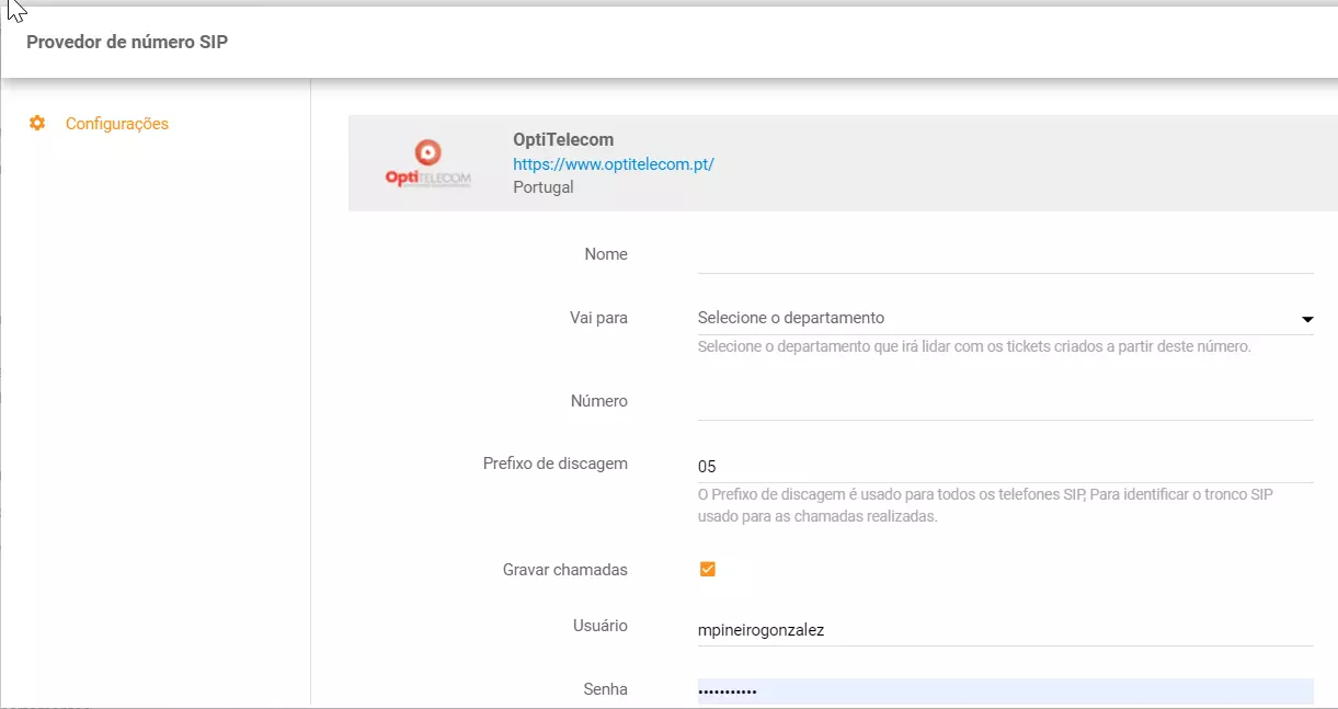 Nastaviť telefónne číslo OptiTelecom