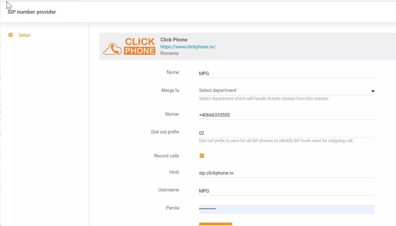 Prihlasovacie údaje ClickPhone