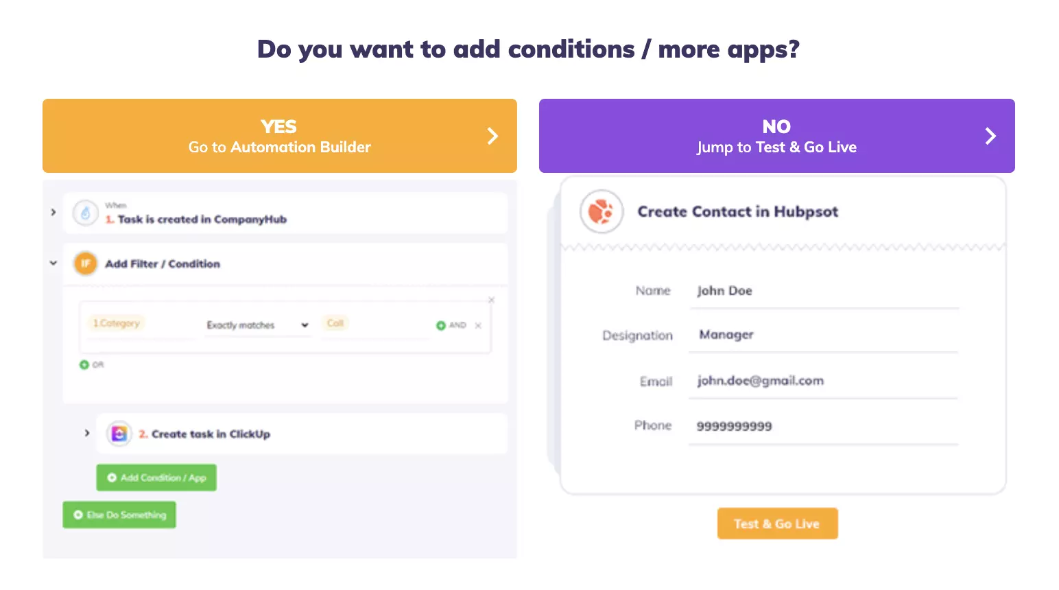 Výber tvorca automatizácie alebo prejdenie na test a uvedenie integrácie do prevádzky
