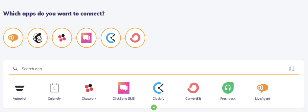Obrázok zobrazujúci možnosti pripojenia aplikácií s Integrately